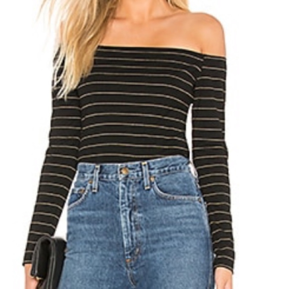 Off shoulder black and gold stripe top